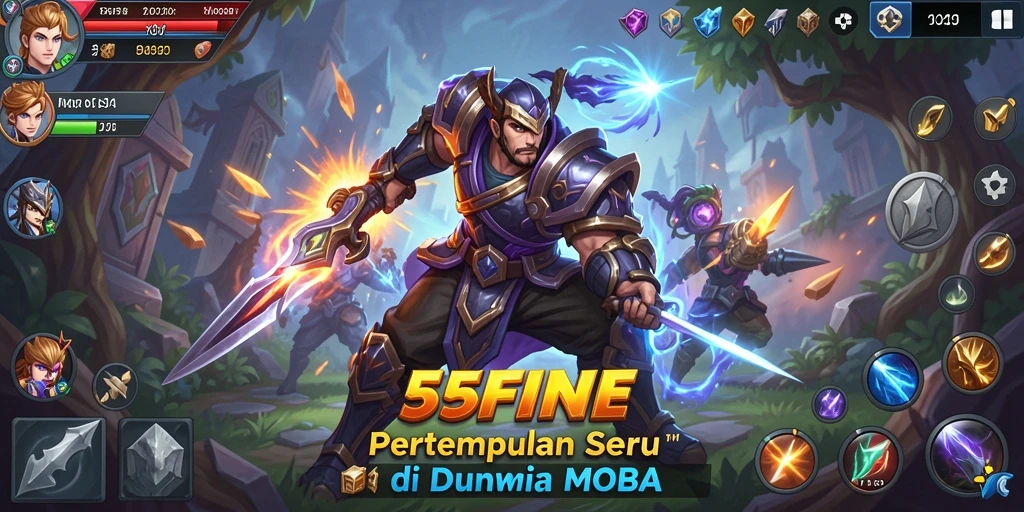 Gameplay intens dari 55FIVE di arena pertempuran MOBA.