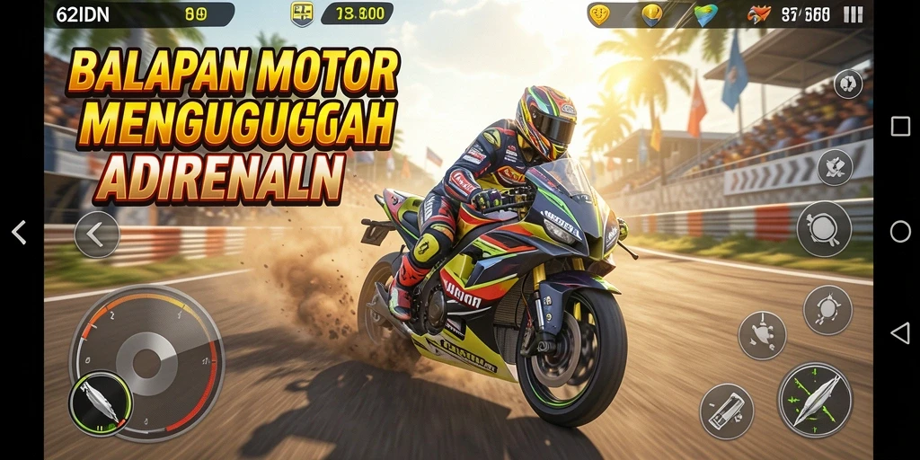 Gameplay balapan motor yang intens dan menarik.