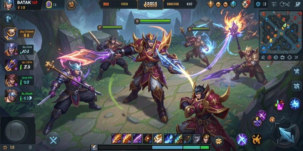 Tampilan karakter dan arena pertarungan dalam gameplay MOBA BATIK168.