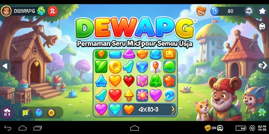 Tampilan gameplay seru dalam DEWAPG dengan permata berwarna-warni.