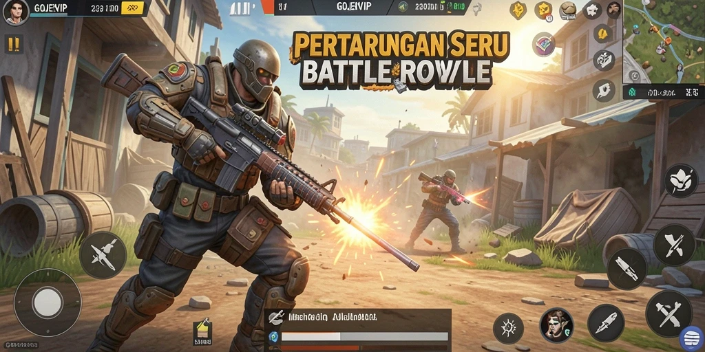 Screenshot gameplay GOJEKVIP yang menarik dan mendebarkan saat pertempuran.