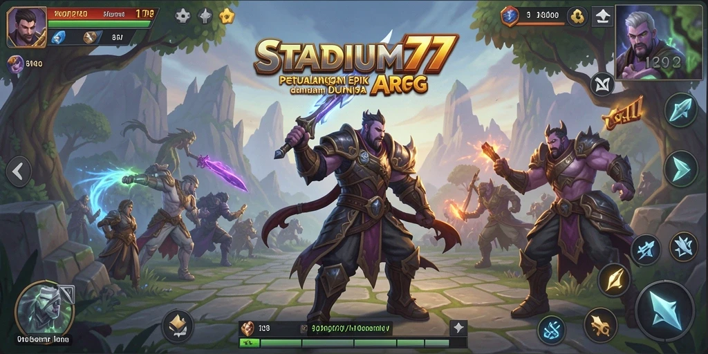 Tangkapan layar gameplay <strong>STADIUM77</strong> yang menunjukkan aksi pertarungan yang mendebarkan.